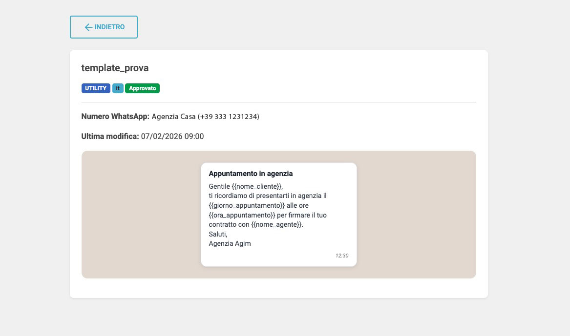 Esempio template WhatsApp approvato