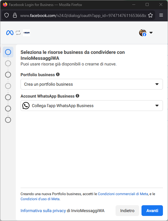 Seleziona risorse business Meta