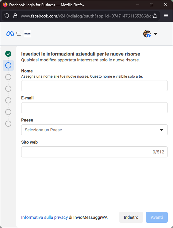 Inserisci dati aziendali