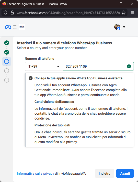 Conferma numero WhatsApp Business